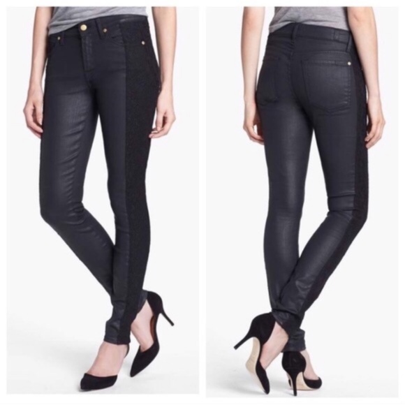 7 For All Mankind Denim - 7 for All Mankind Black Lace Coated Skinny Jeans